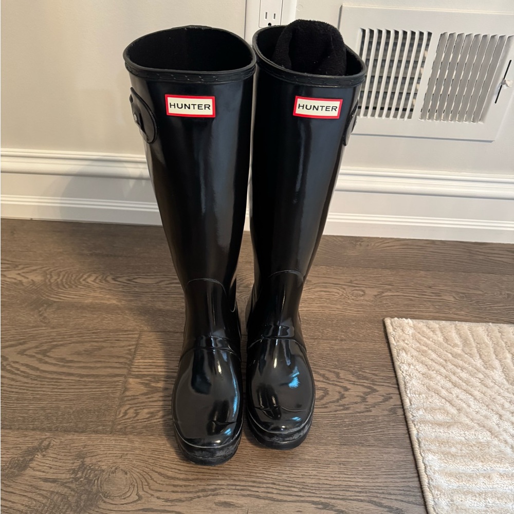 Hunter Glossy Black Tall Boots